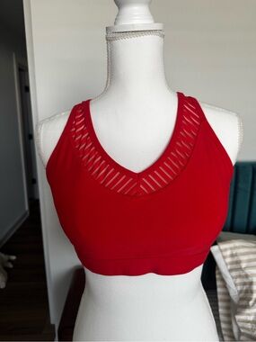 High-Support Red V-Neck Cutout Sports Bra
